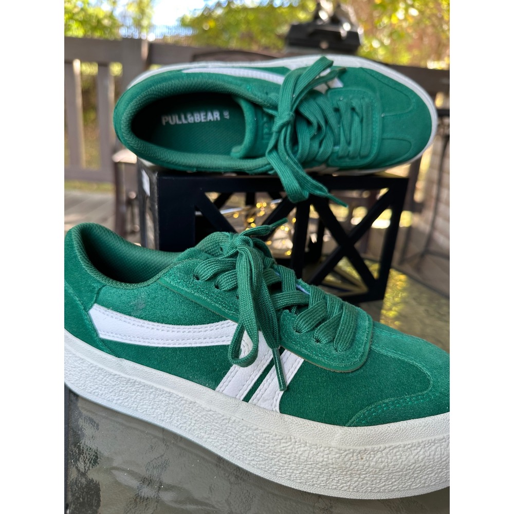 PULL&BEAR Sneakers Green Suede Platform Women's US 6.5 EUR 37 Athletic Shoes